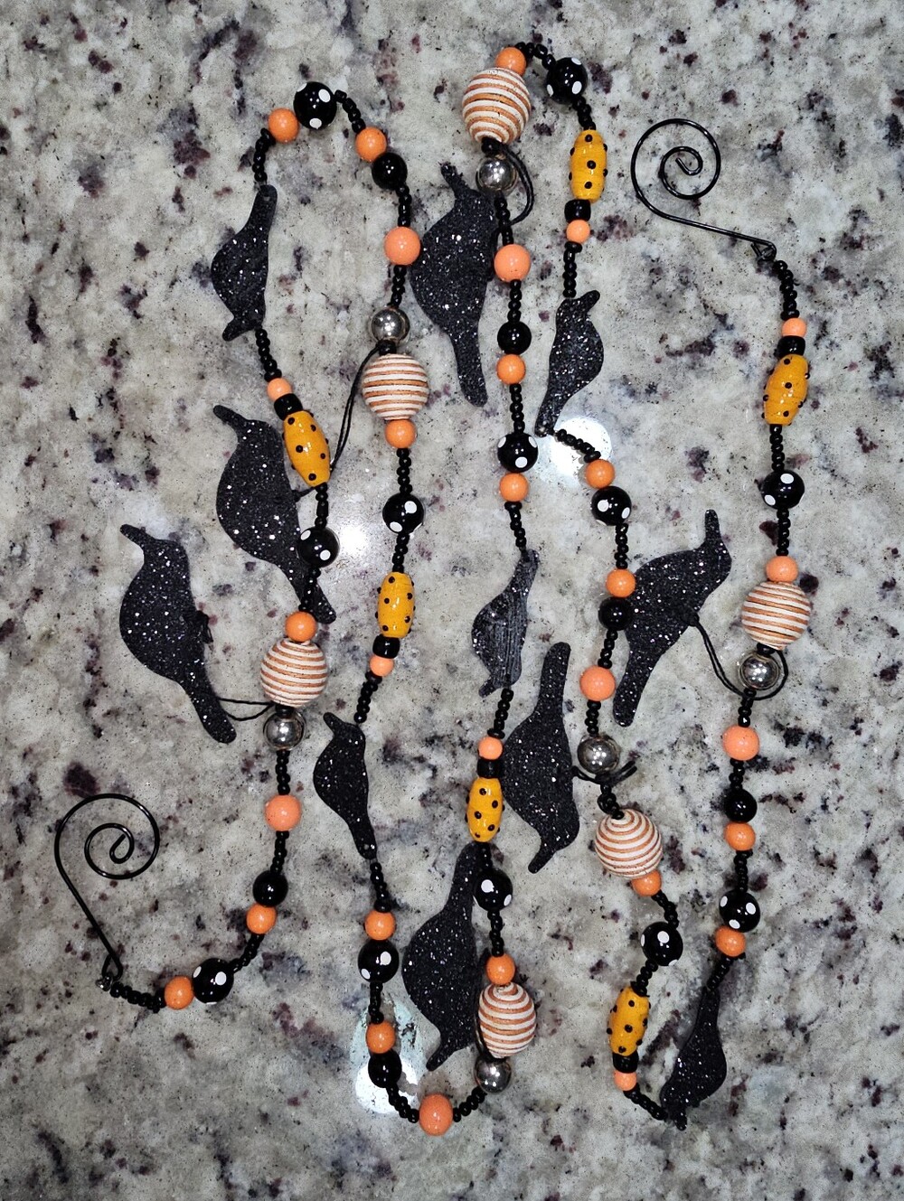 Halloween Beaded Glitter Crow Garland 6' New
